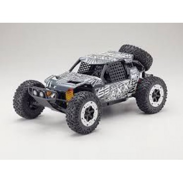 AUTOMODELO KYOSHO AXXE COMPLETO ELÉTRICO 1/10 RÁDIO SYNCRO KT- 231P 2.4GHZ NA COR CINZA COM GRAFISMO BRANCO BATERIA 1800MAH CARREGADOR KYOSHO KYO 34401T4B